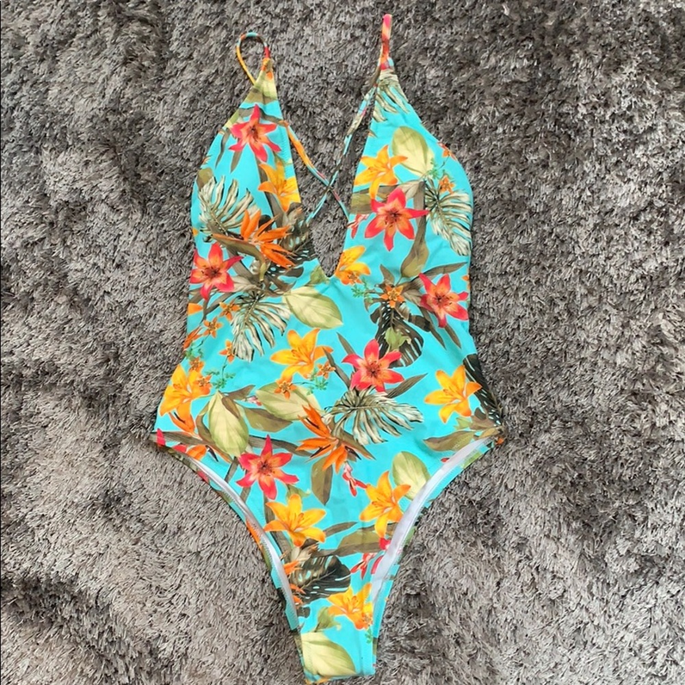 Tropical print bathing suit